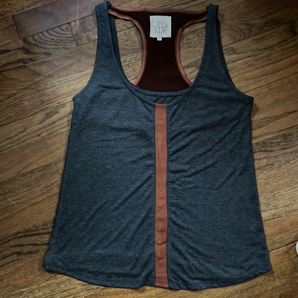 Chaser leather racer back charcoal gray tank top size small